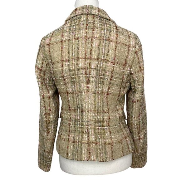 ZARA BEIGE METALLIC PLAID CROPPED TWEED BLAZER 2402/776 - M - Picture 5 of 10